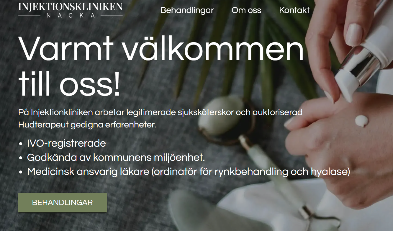 Hemsida för Injektionskliniken i Nacka
